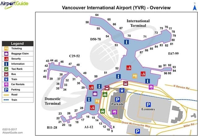 Plan des terminaux aéroport de Vancouver
