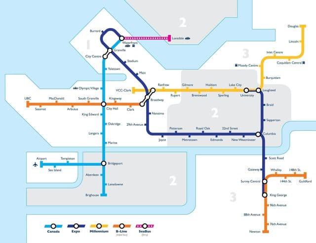 Plan des stations de metro de Vancouver