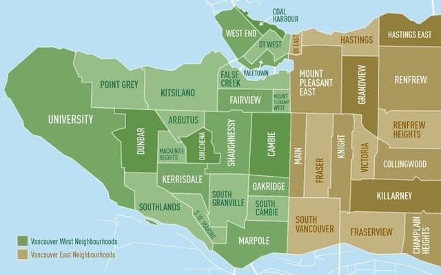 Plan des quartiers de Vancouver