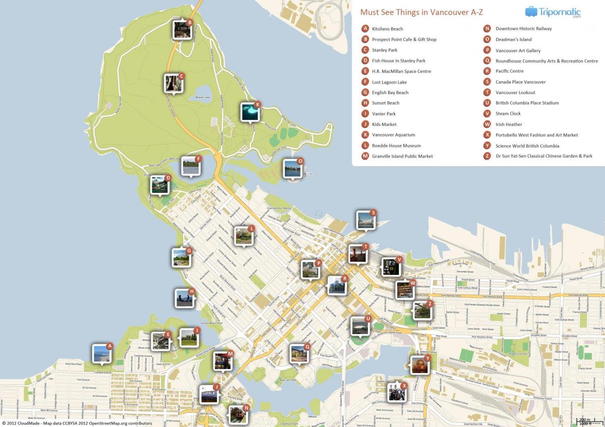 Plan des attractions de Vancouver