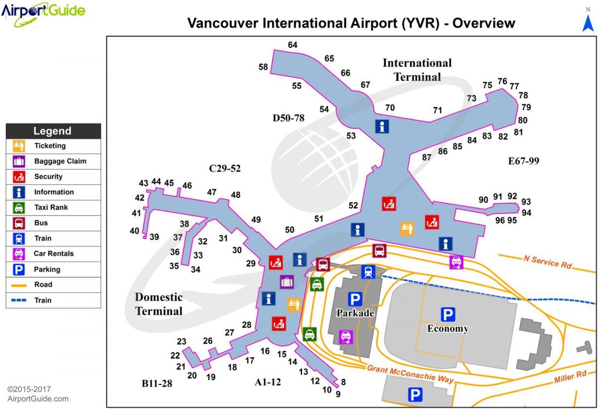 Plan des terminaux aéroport de Vancouver