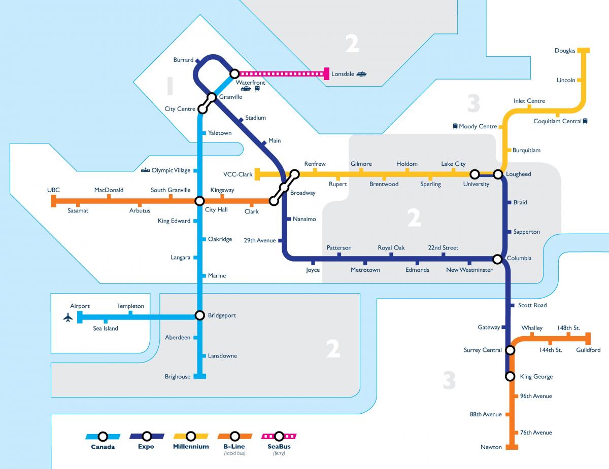 Plan des stations de metro de Vancouver