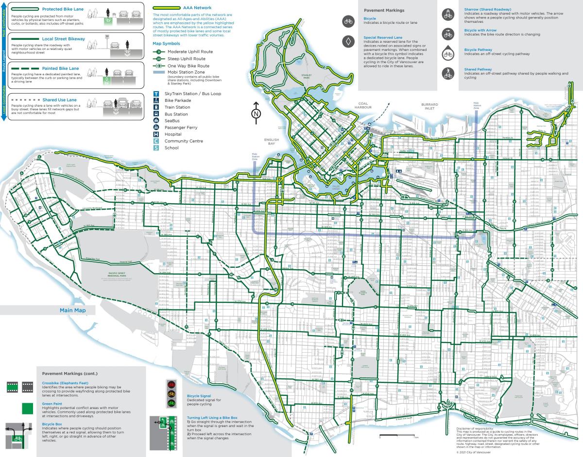Plan des pistes cyclables de Vancouver
