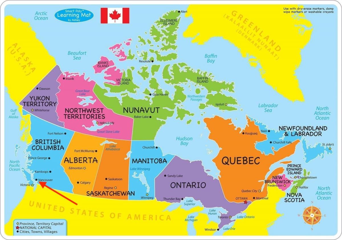 Ville de Vancouver sur la carte de British Columbia - Canada